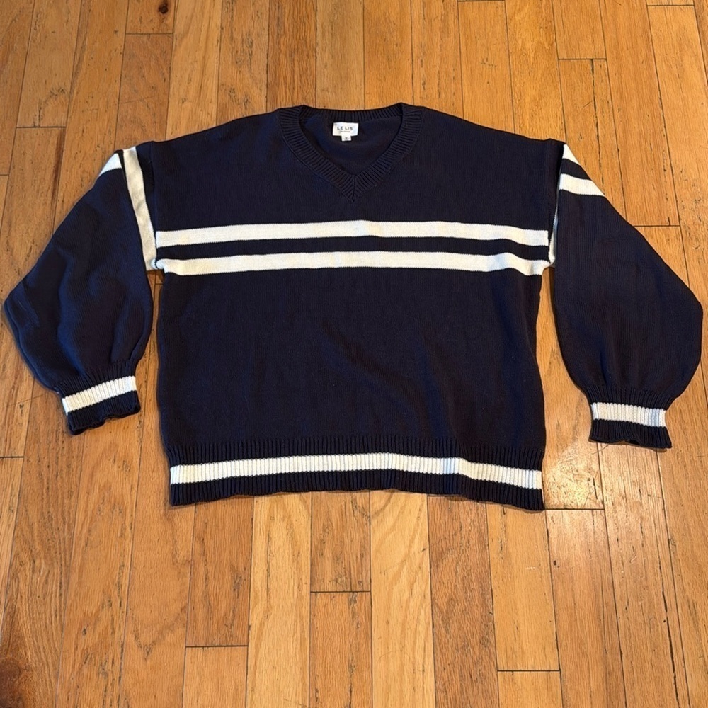 Le Lis | Navy White Strip | crewneck long sleeve sweater | Nautical | size M